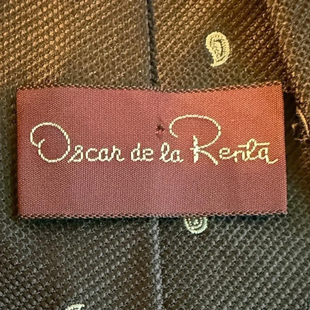 Oscar‎ de la Renta Necktie Men OS Brown Excellent Vintage Paisley 70s 80s Silk